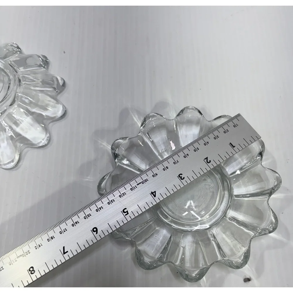 VTg Set of 2 Clear Glass Scalloped Petal Candle Holder Trinket Dish USA Made